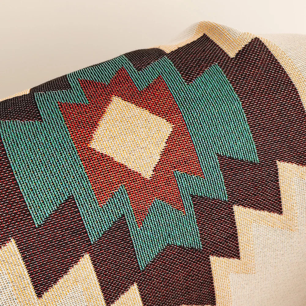 Aztec Blanket, Boho Throw Blanket with Fringe
