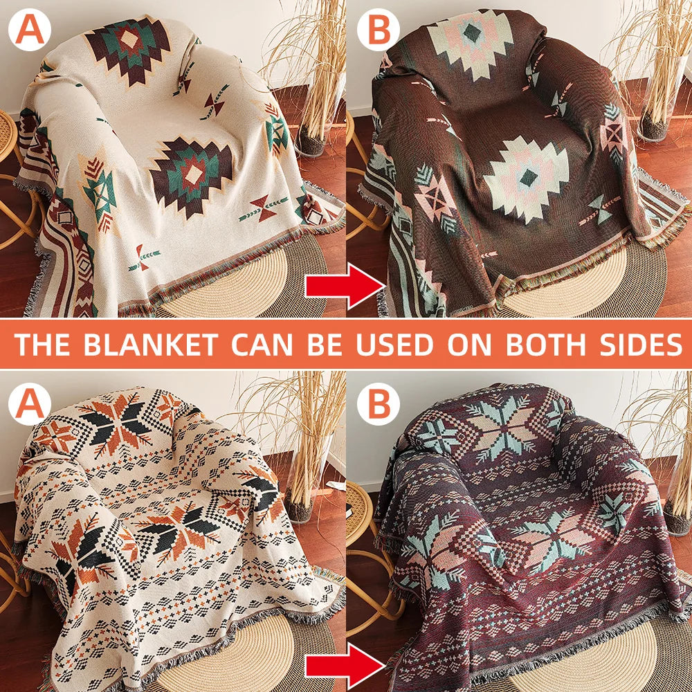 Aztec Blanket, Boho Throw Blanket with Fringe
