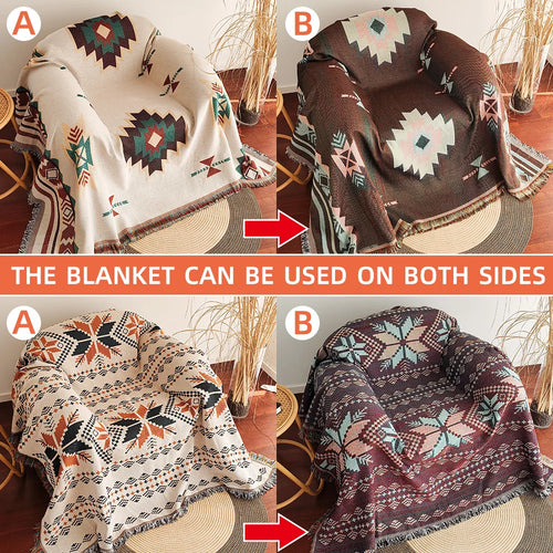 Aztec Blanket, Boho Throw Blanket with Fringe